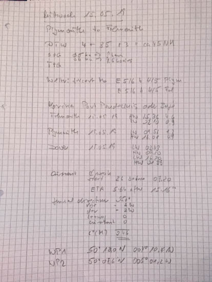 Skizze aus der Passagenplanung Plymouth zu den Isles of Scilly Kölner Yacht Club - Reisebericht Fahrtensegeln 2019